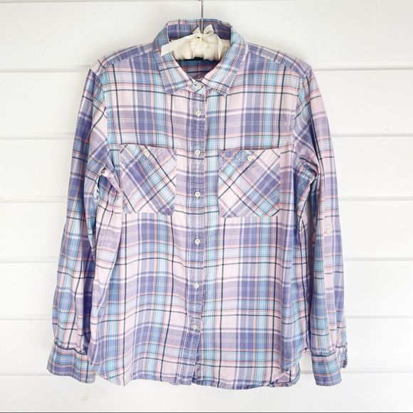 Lauren Ralph Lauren Double Pocket Soft Plaid Flannel Button Down Shirt Large - Picture 1 of 11